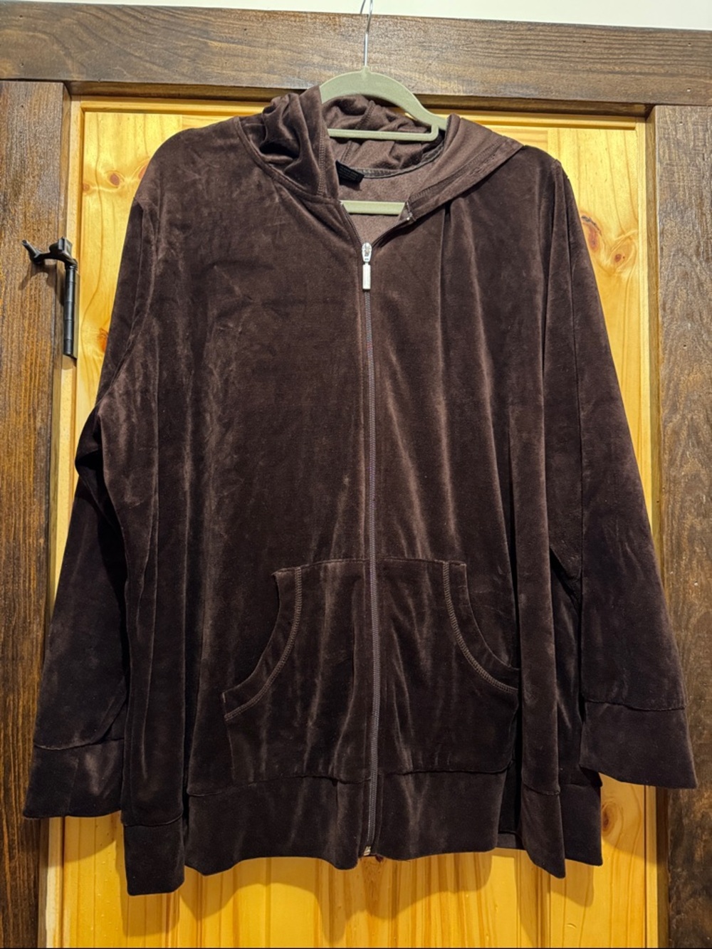 Faded Glory Brown Velour Zip Hooded Jacket